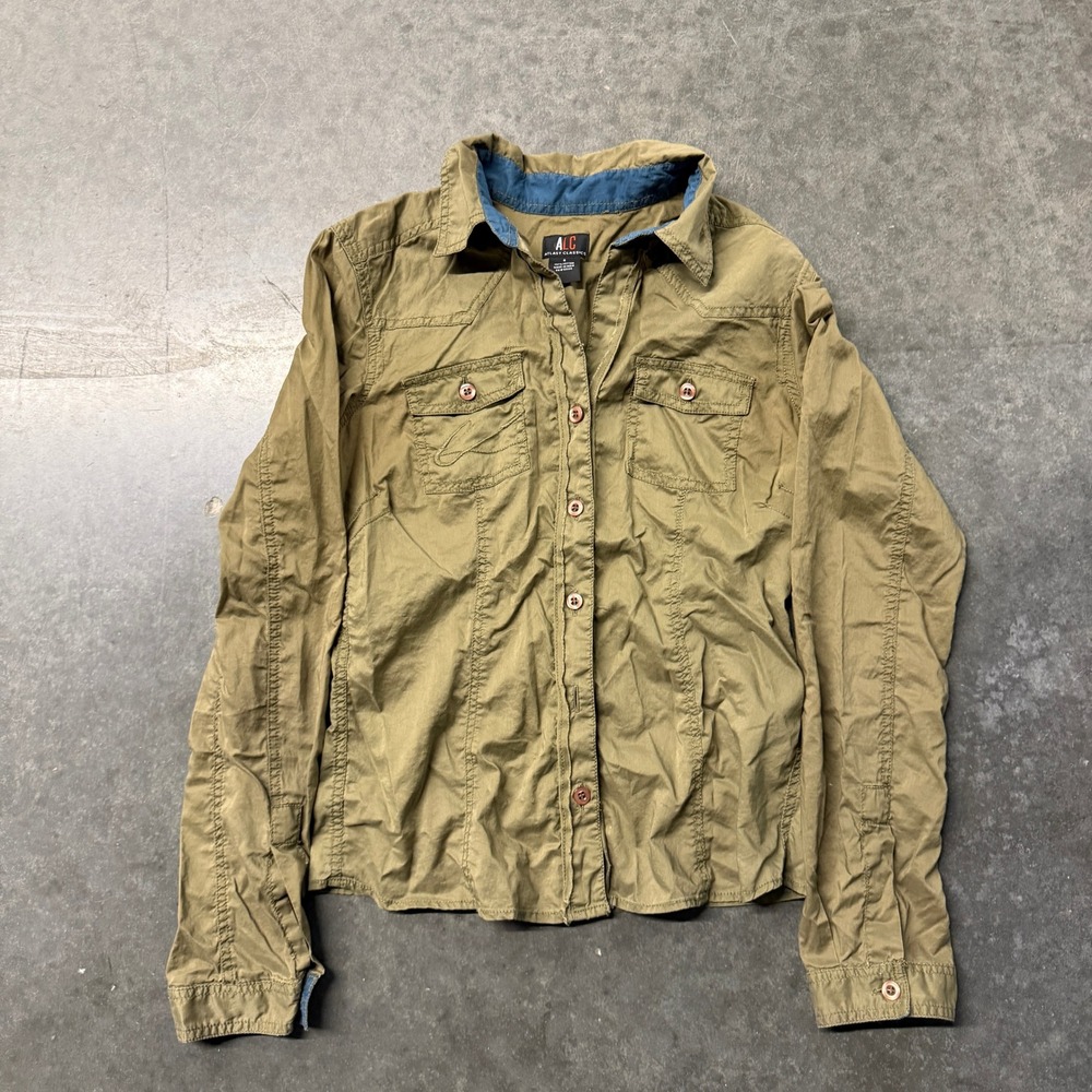 ALC Atlast Classics Womens Small Olive Green Cotton Button Down Utility Shirt